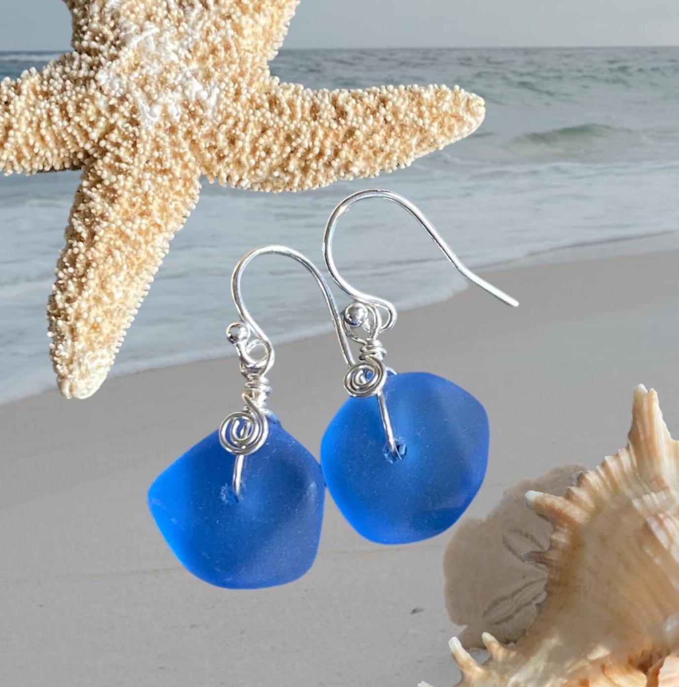 Blue Sea Beach Glass Earrings in Sterling Silver Earwires, Blue Sea Glass Earrings, Beach Weddings, Blue earrings-You Pick Your Favorite