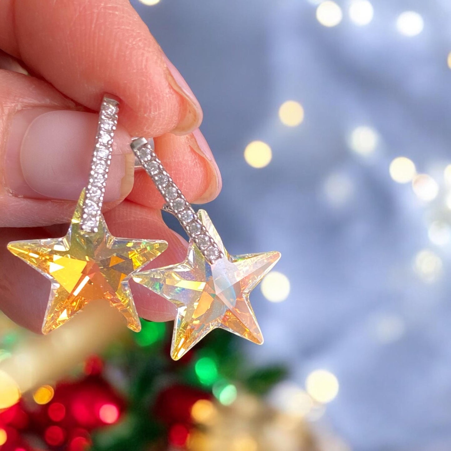 Star Earrings, Swarovski Crystal Star Earrings, Glittering Crystal Star Earrings,Statement Earrings, Fancy Party Earrings, Holiday Earrings