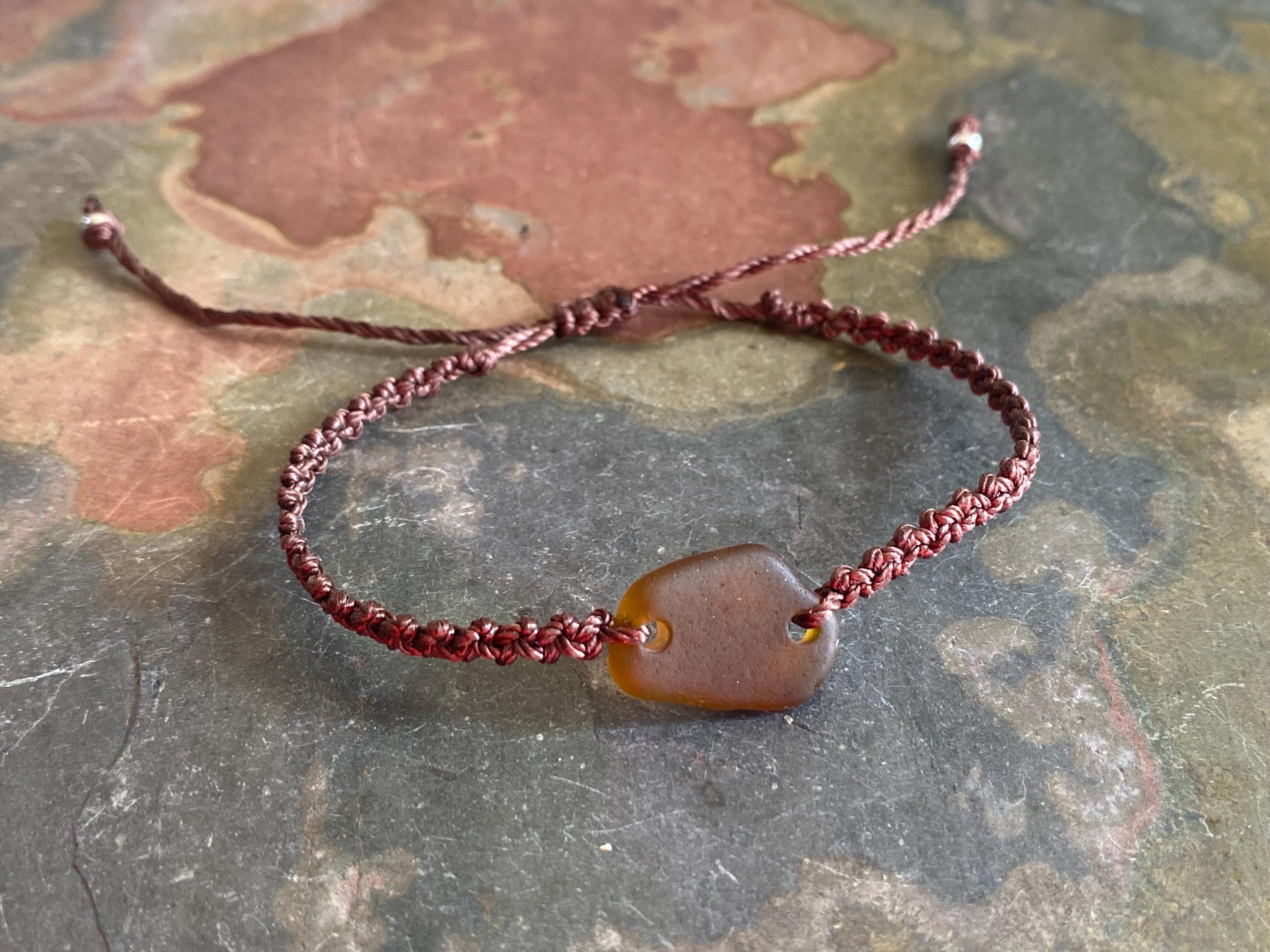 Brown Sea Glass Bracelet, Adjustable Sea Glass Macrame Bracelets, Bracelet, Nautical Sea Glass Bracelet, Beach  Bracelet, Sea Glass Jewelry