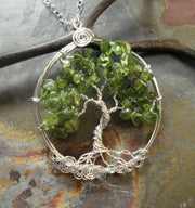 Tree of life Necklace, Peridot Tree of Life Necklace in Sterling Silver, Christmas Tree of Life