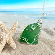 Green Beach Glass Necklace in Sterling Silver, Wire Wrapped Genuine Green Beach Glass Necklace, Sea Glass Jewelry, Ocean Treasure Necklace
