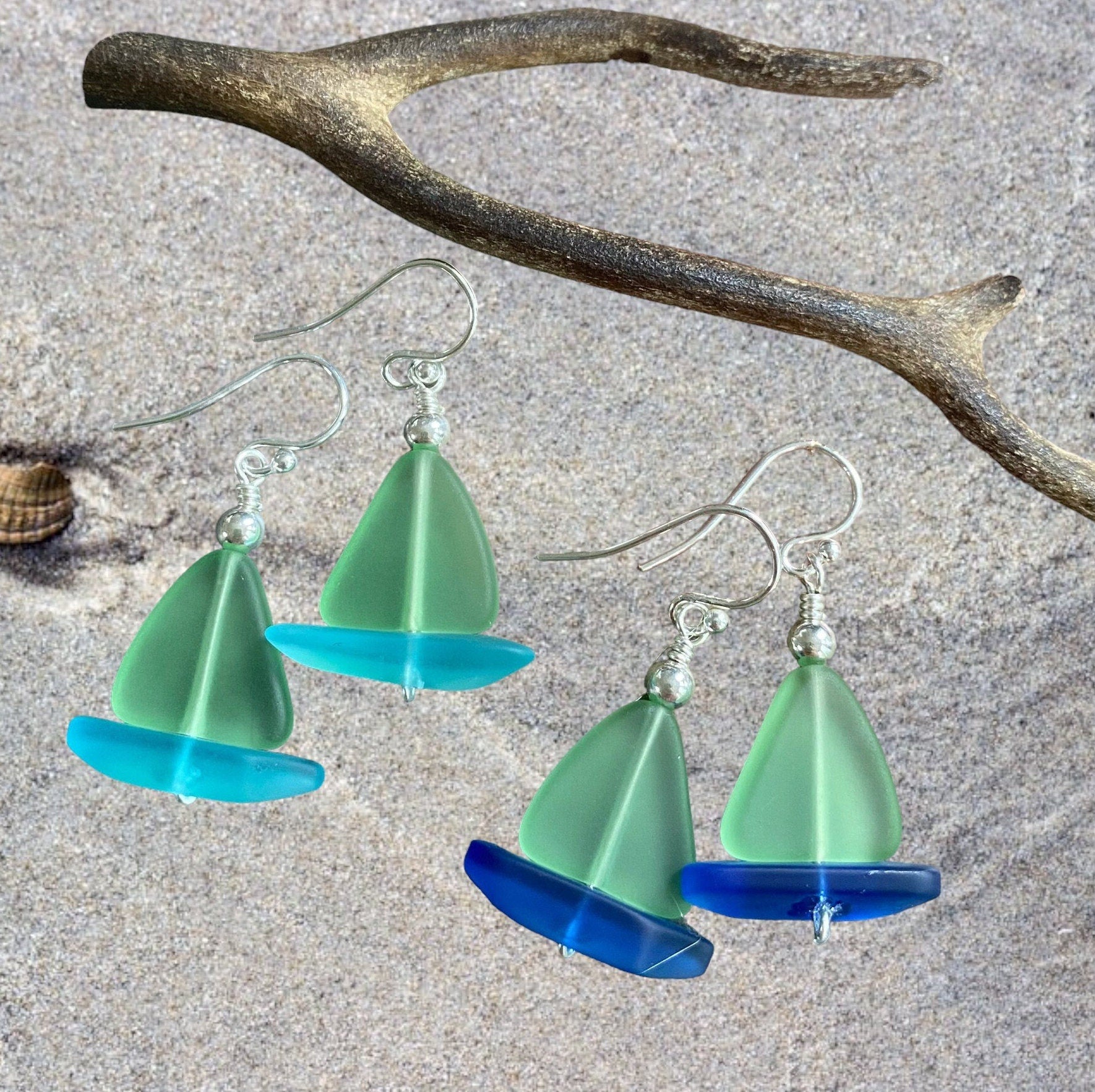STERLING SILVER Peridot Green Beach Glass Earrings, Green Sea Glass dangling Earrings, beach Wedding Earrings, Beach Summer  Earrings,