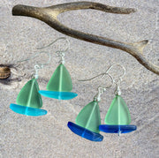 STERLING SILVER Peridot Green Beach Glass Earrings, Green Sea Glass dangling Earrings, beach Wedding Earrings, Beach Summer  Earrings,