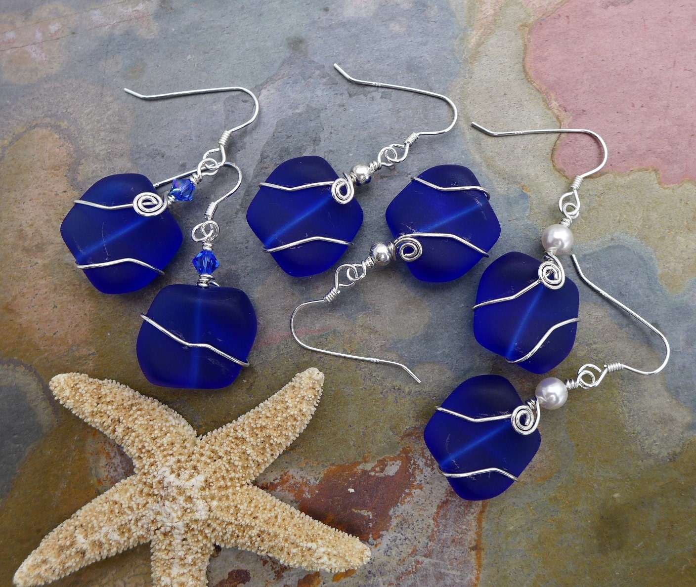 Unique artisan-crafted blue sea glass earrings, Cobalt Blue Sea Glass Earrings in Sterling Silver, Beach Weddings, Blue Sea glass Earrings,