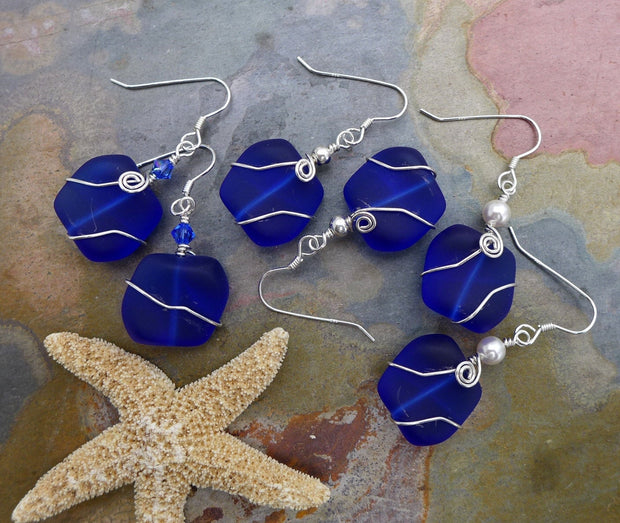Unique artisan-crafted blue sea glass earrings, Cobalt Blue Sea Glass Earrings in Sterling Silver, Beach Weddings, Blue Sea glass Earrings,