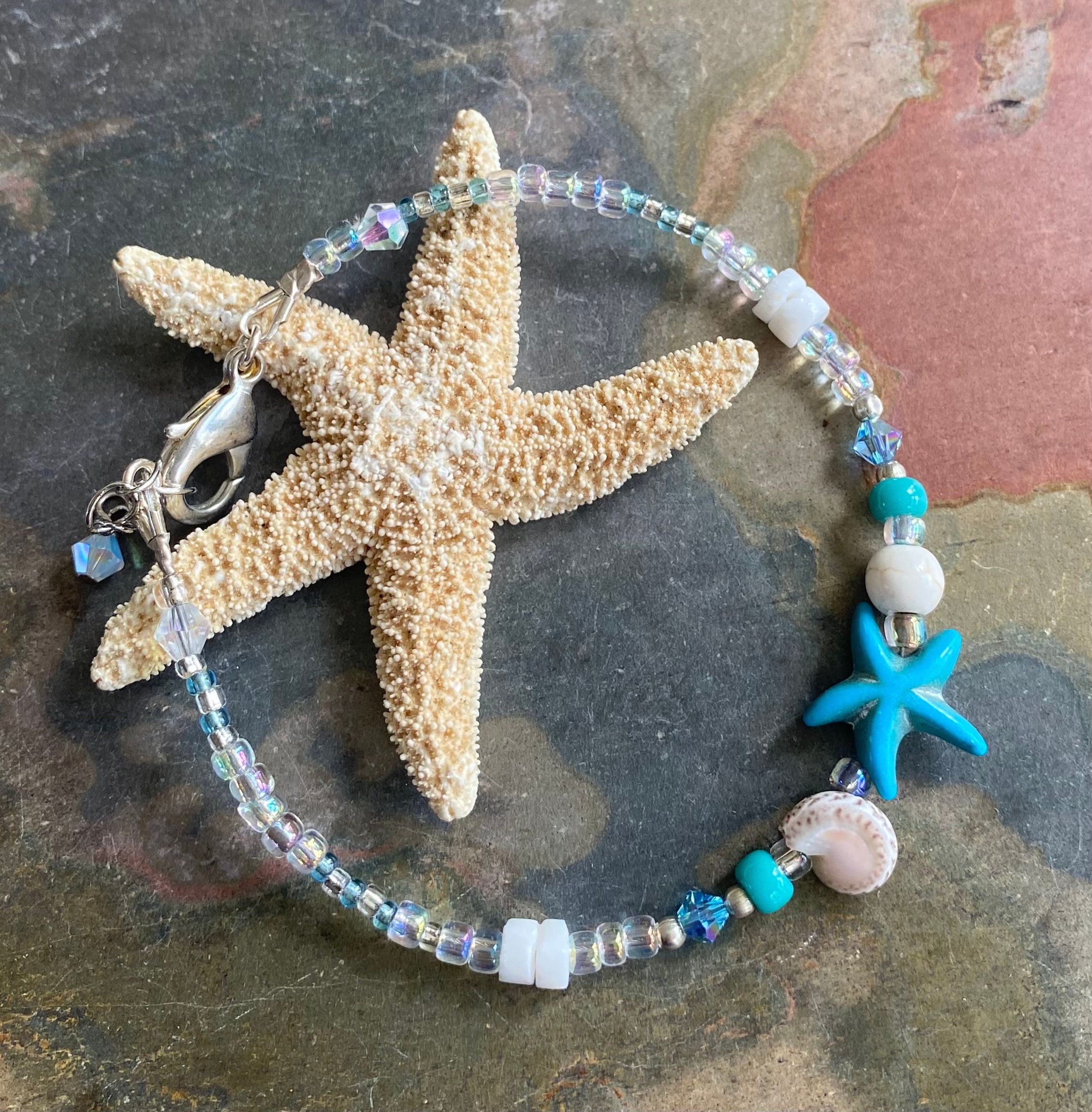 Starfish Charm Bracelet, Beach theme Bracelets, Starfish Charm beaded Bracelet, Summer Beach Jewelry, Beach Boho Bracelet
