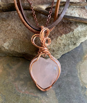 Wire Wrapped Rose Quartz Pendant,Rose Quartz Copper Necklace,Pink Rose Quartz Jewelry, Healing Gemstone ,Grandmas Gift, Rose Quartz Heart