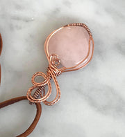 Wire Wrapped Rose Quartz Pendant,Rose Quartz Copper Necklace,Pink Rose Quartz Jewelry, Healing Gemstone ,Grandmas Gift, Rose Quartz Heart