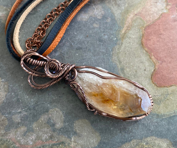 Wire Wrapped Citrine Necklace, Raw Citrine Necklace in Copper, November Birthstone  Necklace, November Birthstone Necklace,Citrine Jewelry