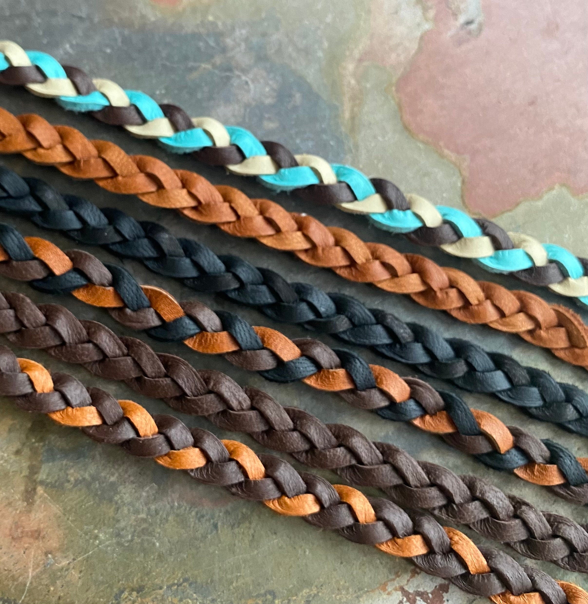 Braided Deerskin Lace Leather Bracelet,Dad's Gift from daughter,3 STRANDS FLAT Braid. Stacking Woven Leather Bracelet,unisex Bracelet/Anklet