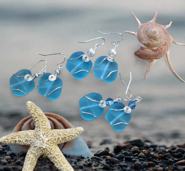 Beach Earrings,Aqua Blue Sea Glass Earrings in Sterling Silver, Aqua Blue Sea Glass Earrings, Beach Weddings, Aqua Blue  Dangling  Earrings