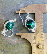 May Birthstone Malachite Earrings in Gold, Hand Wire Wrapped Malachite Dangling Earrings in Natural Copper, Green Malachite Gold Jewelry,