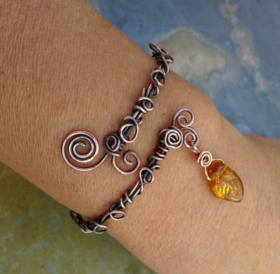 Wire Wrpped Antiqued Copper Bracelet ,Adjustable  Wire Wrapped bracelet,Copper Bangle/Cuff Filigree  bracelet Filigree Leaf  Vine Bracelet