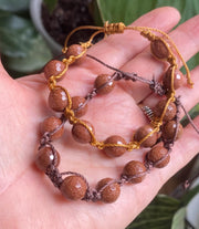 Macramé Goldstone Bracelet with Sliding Knot ,Bohemian Design Jewelry, Boho Style Stone Beaded Adjustable  Bracelet, Brown Bracelet,