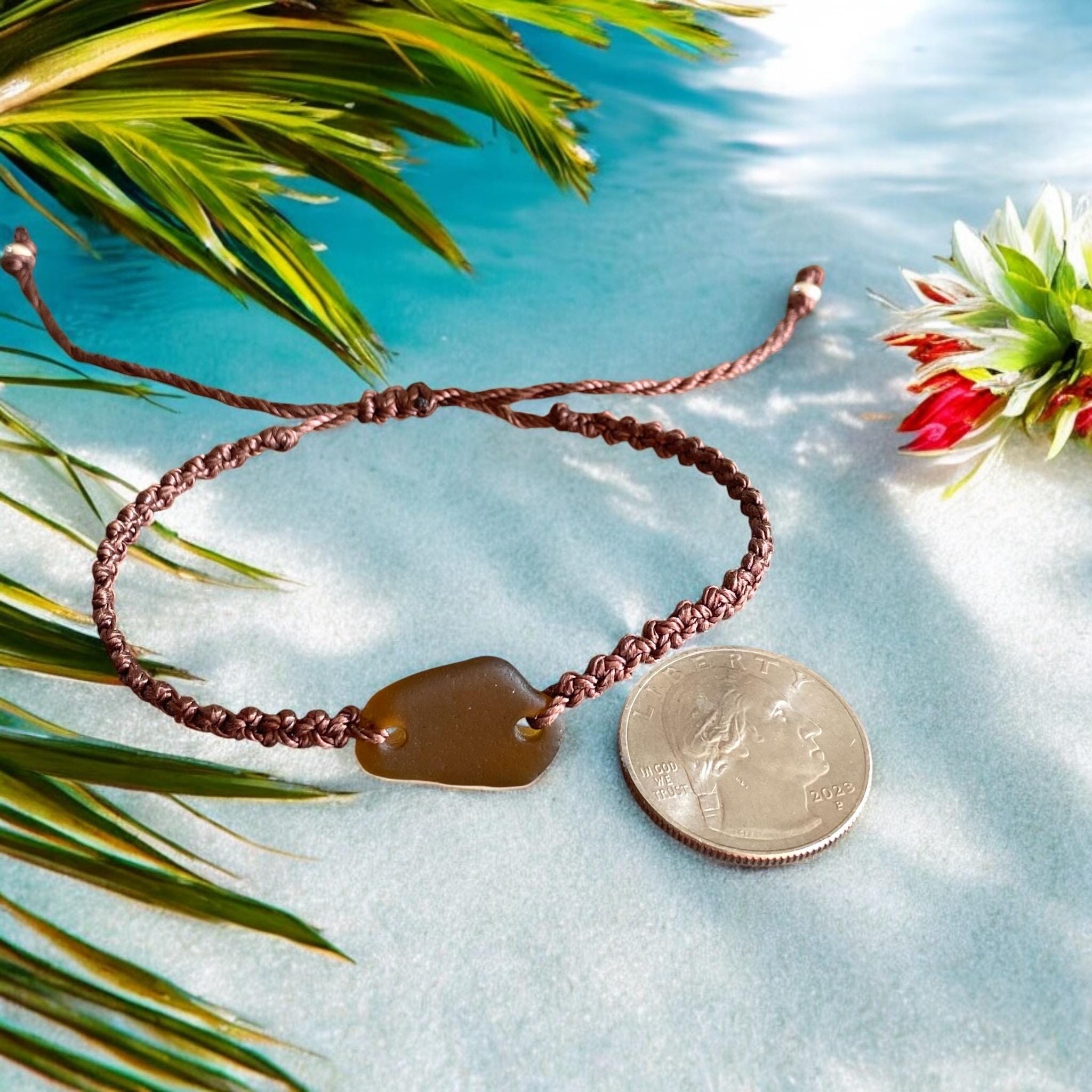 Brown Sea Glass Bracelet, Adjustable Sea Glass Macrame Bracelets, Bracelet, Nautical Sea Glass Bracelet, Beach  Bracelet, Sea Glass Jewelry