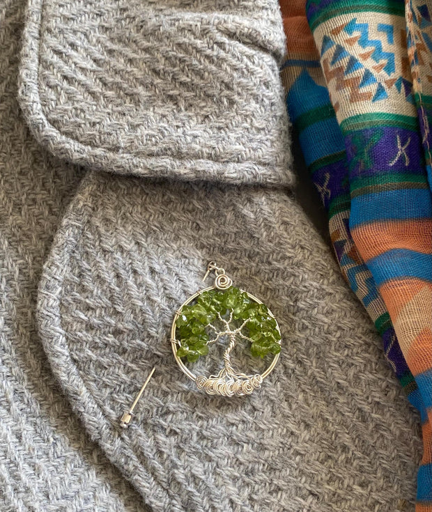 Tree of Life Brooch Pin-Lapel pin,Wire Wrapped Peridot Tree of life Brooch,Holiday Gift