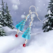 Holiday Dangle Earrings, Ready Ship in ONE day, Sea Glass Christmas Tree Earrings, Beach Glass Christmas Tree Earrings, Sea Glass Jewelry,