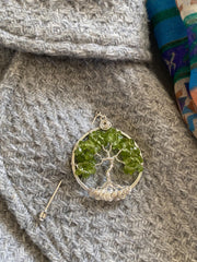 Tree of Life Brooch Pin-Lapel pin,Wire Wrapped Peridot Tree of life Brooch,Holiday Gift