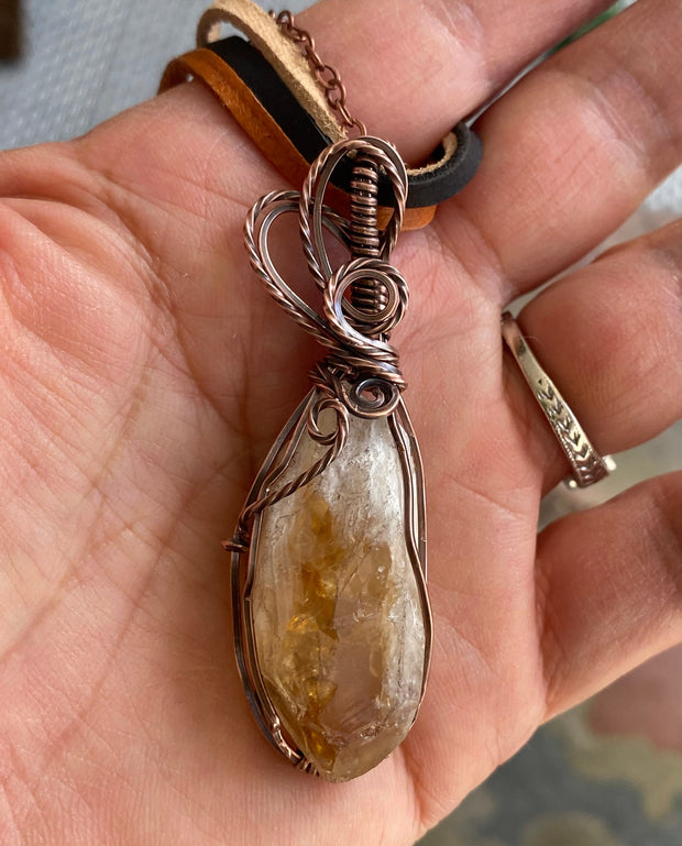 Wire Wrapped Citrine Necklace, Raw Citrine Necklace in Copper, November Birthstone  Necklace, November Birthstone Necklace,Citrine Jewelry