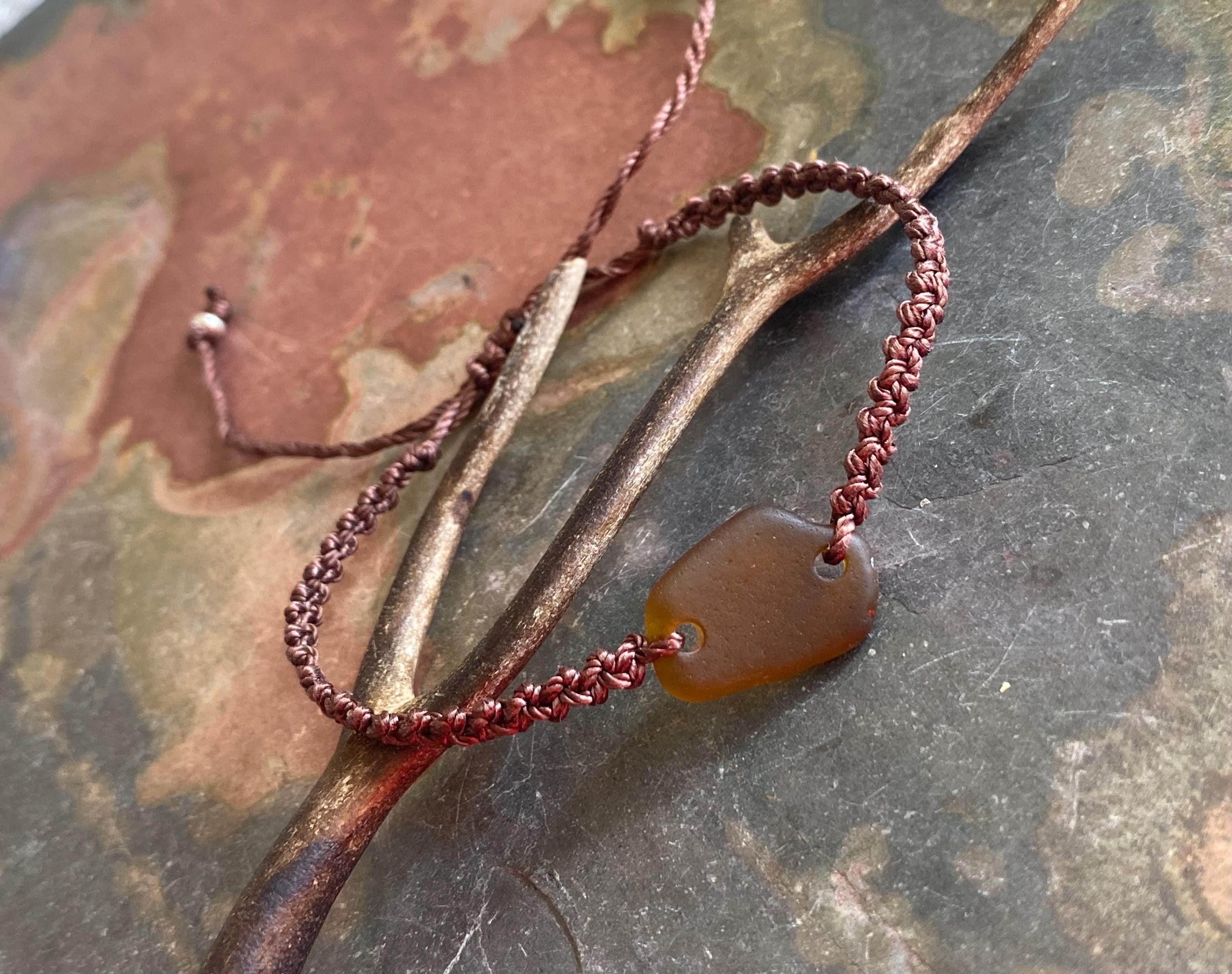 Brown Sea Glass Bracelet, Adjustable Sea Glass Macrame Bracelets, Bracelet, Nautical Sea Glass Bracelet, Beach  Bracelet, Sea Glass Jewelry