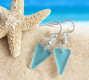 Seafoam Sea glass Triangle designed Earring in Sterling Silver, Wire Wrapped Sea Glass Earrings, Everyday Casual Dangling  Earrings,