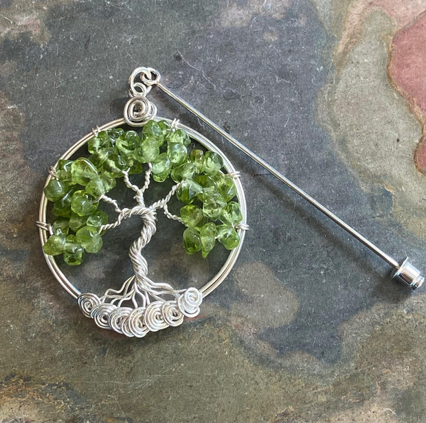 Tree of Life Brooch Pin-Lapel pin,Wire Wrapped Peridot Tree of life Brooch,Holiday Gift