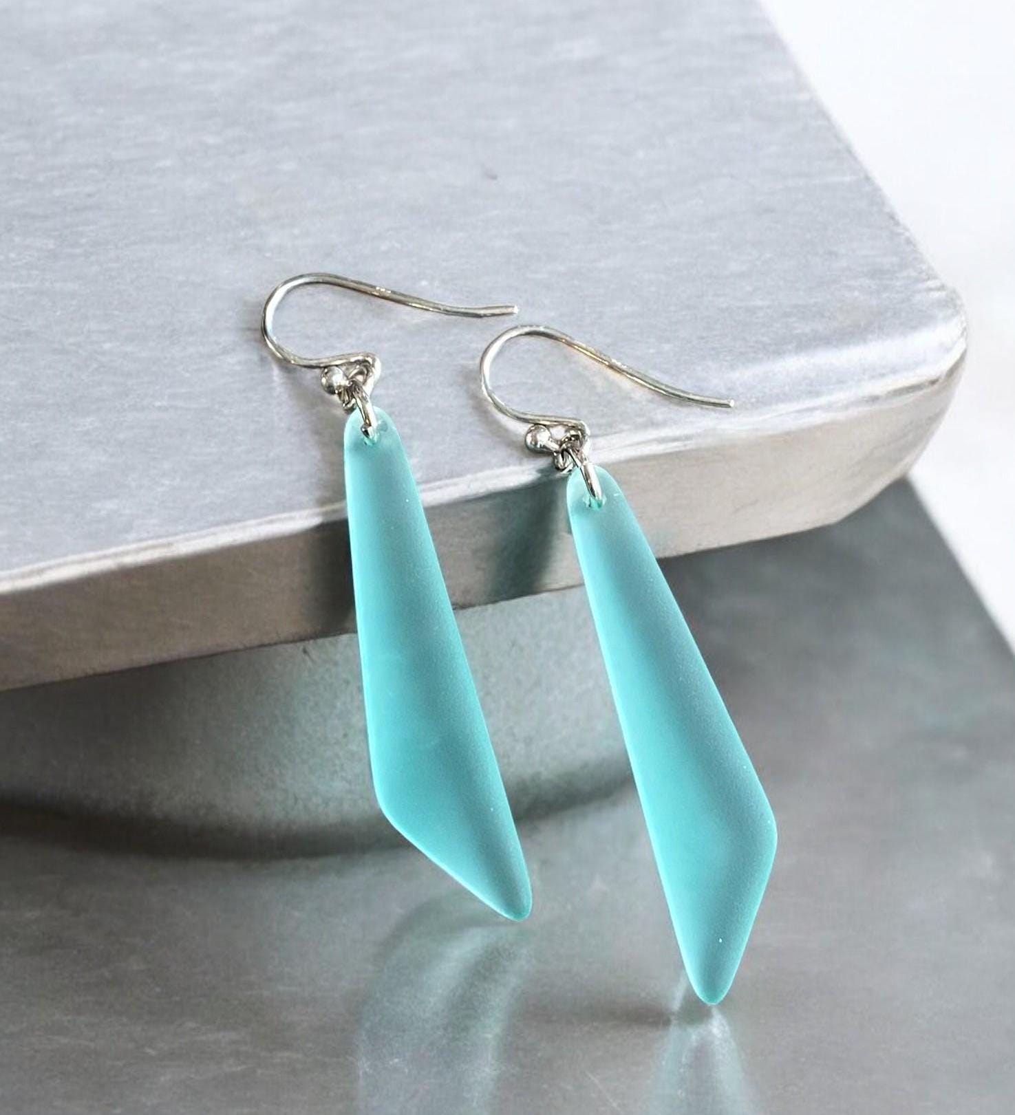 Wire wrapped Long Sea Glass Earrings in Sterling Silver, Aqua Blue Sea Glass Silver Earrings,Beach Weddings, Sea Glass Jewelry, Beach Glass