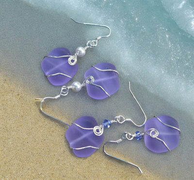 Periwinkle Sea Glass Earrings in Sterling Silver Earwires-Lavender Recycled Glass Earrings Glass Earrings, Beach Weddings,Sea Glass earrings
