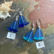 Light Sapphire Blue Sea Glass Earrings, STERLING SILVER Sailboat Sea Glass Earrings, Blue Sea Glass Earrings, Beach Weddings,, Sea glass
