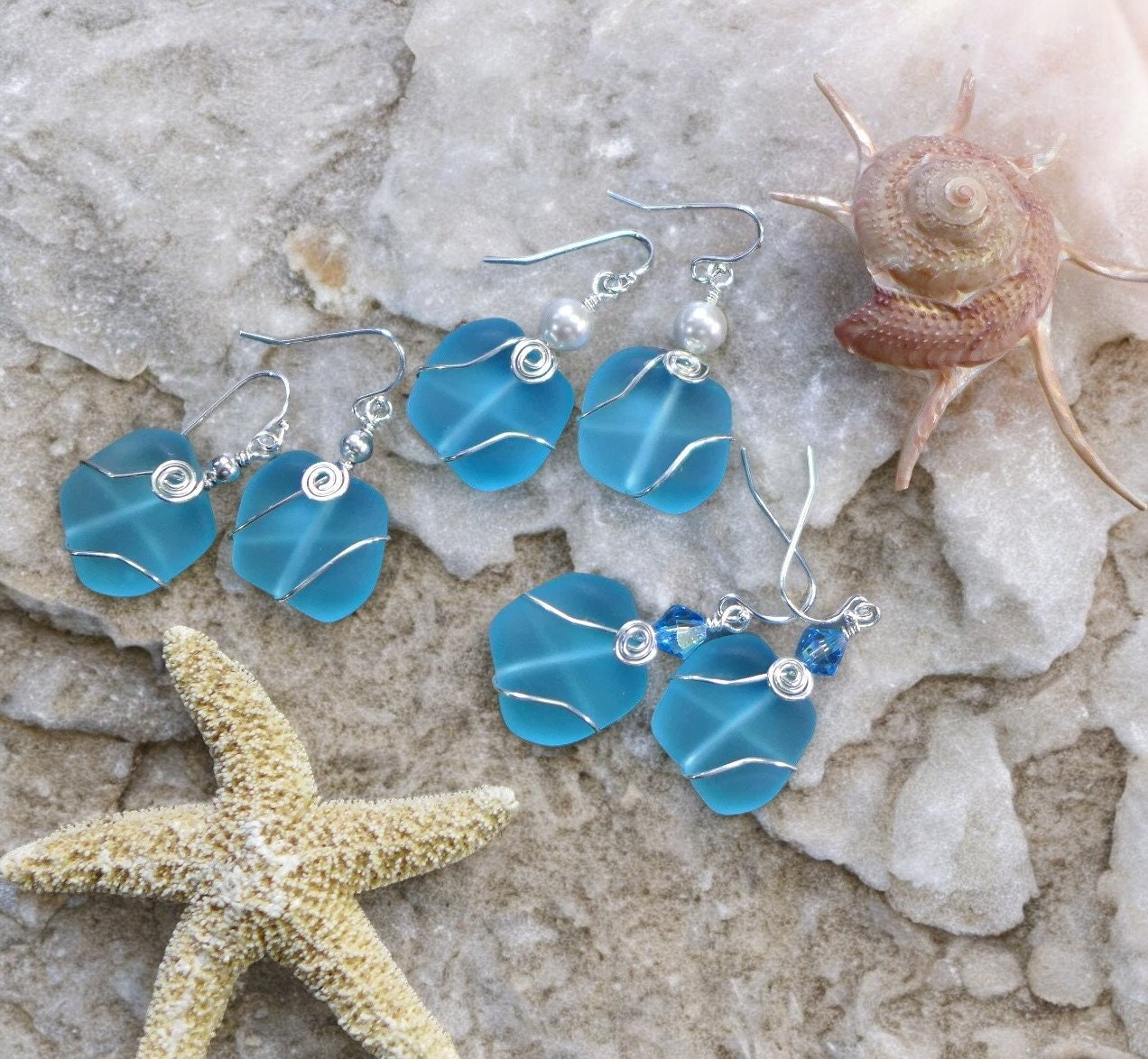 Beach Earrings,Aqua Blue Sea Glass Earrings in Sterling Silver, Aqua Blue Sea Glass Earrings, Beach Weddings, Aqua Blue  Dangling  Earrings
