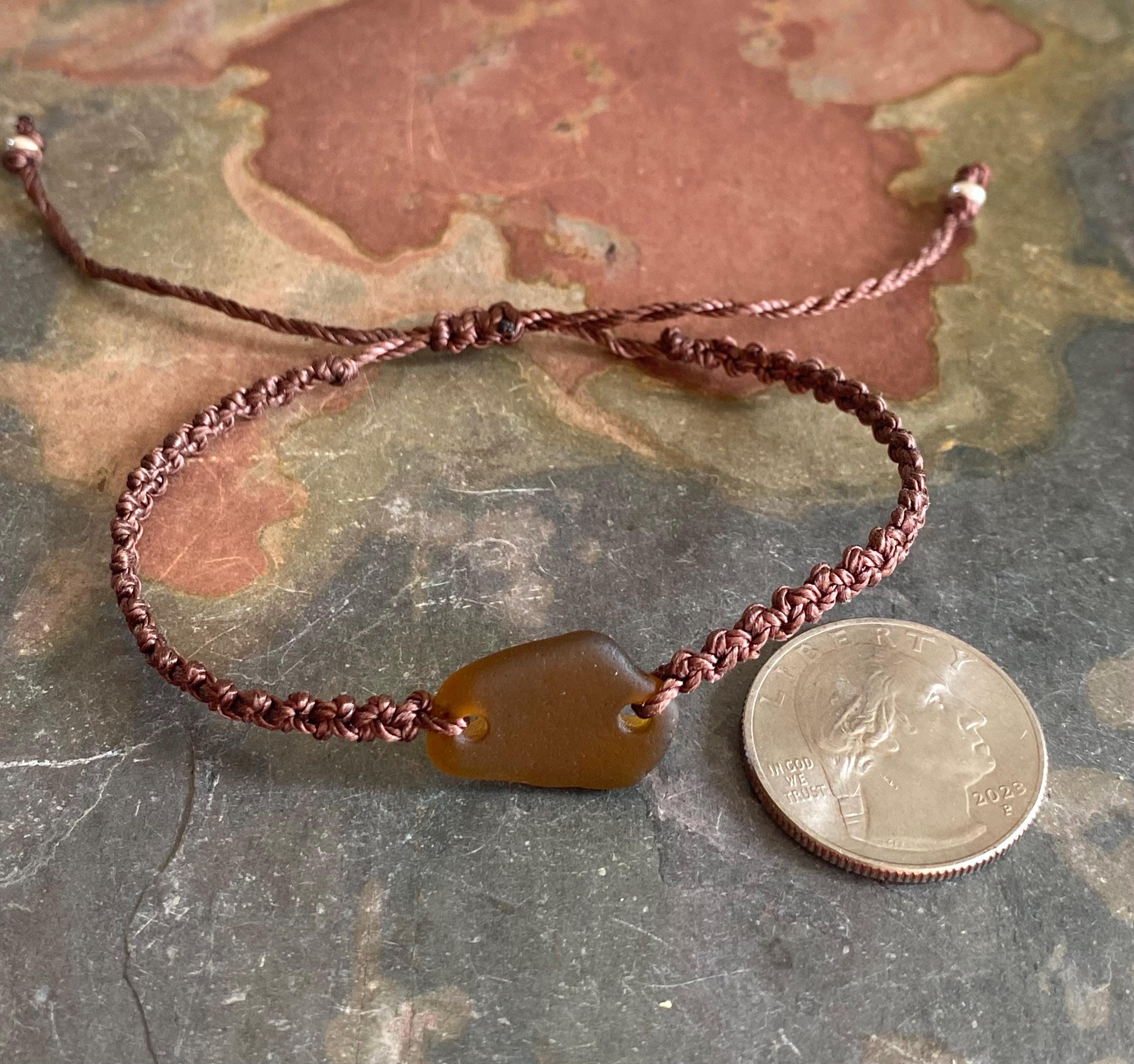 Brown Sea Glass Bracelet, Adjustable Sea Glass Macrame Bracelets, Bracelet, Nautical Sea Glass Bracelet, Beach  Bracelet, Sea Glass Jewelry