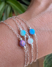 White Opal Bracelet, Minimalist Bracelet, Tiny Opal Bracelet, Blue Opal Bracelet, Opal Bracelet in Sterling Silver, Beaded Opal Bracelet