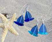 Light Sapphire Blue Sea Glass Earrings, STERLING SILVER Sailboat Sea Glass Earrings, Blue Sea Glass Earrings, Beach Weddings,, Sea glass