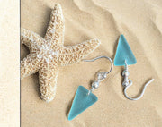 Seafoam Sea glass Triangle designed Earring in Sterling Silver, Wire Wrapped Sea Glass Earrings, Everyday Casual Dangling  Earrings,