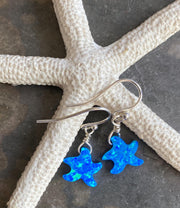 Starfish Earrings in Sterling Silver, Beach Style Summer Jewelry, Summer Vibes Ocean Theme Opal Starfish  dangling Earrings, Opal Earrings