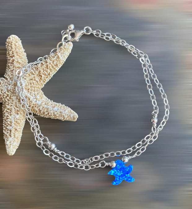 Sterling Silver Starfish Anklet ,Beach Style Summer Jewelry, Beach  Summer Vibes Ocean Theme Starfish Design Bracelet, Custom Length Chain Available