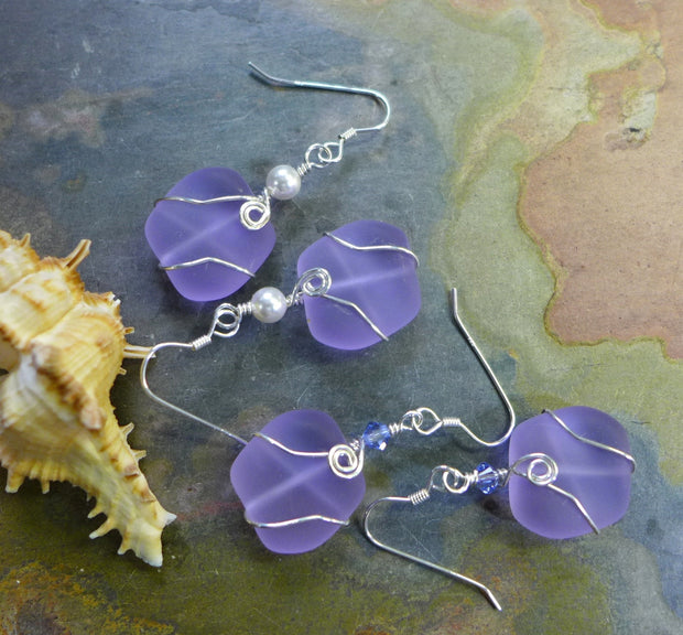 Periwinkle Sea Glass Earrings in Sterling Silver Earwires-Lavender Recycled Glass Earrings Glass Earrings, Beach Weddings,Sea Glass earrings