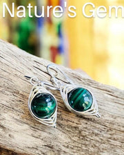 May Birthstone Malachite Earrings in Gold, Hand Wire Wrapped Malachite Dangling Earrings in Natural Copper, Green Malachite Gold Jewelry,