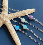 White Opal Bracelet, Minimalist Bracelet, Tiny Opal Bracelet, Blue Opal Bracelet, Opal Bracelet in Sterling Silver, Beaded Opal Bracelet