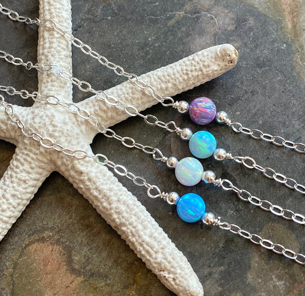 White Opal Bracelet, Minimalist Bracelet, Tiny Opal Bracelet, Blue Opal Bracelet, Opal Bracelet in Sterling Silver, Beaded Opal Bracelet