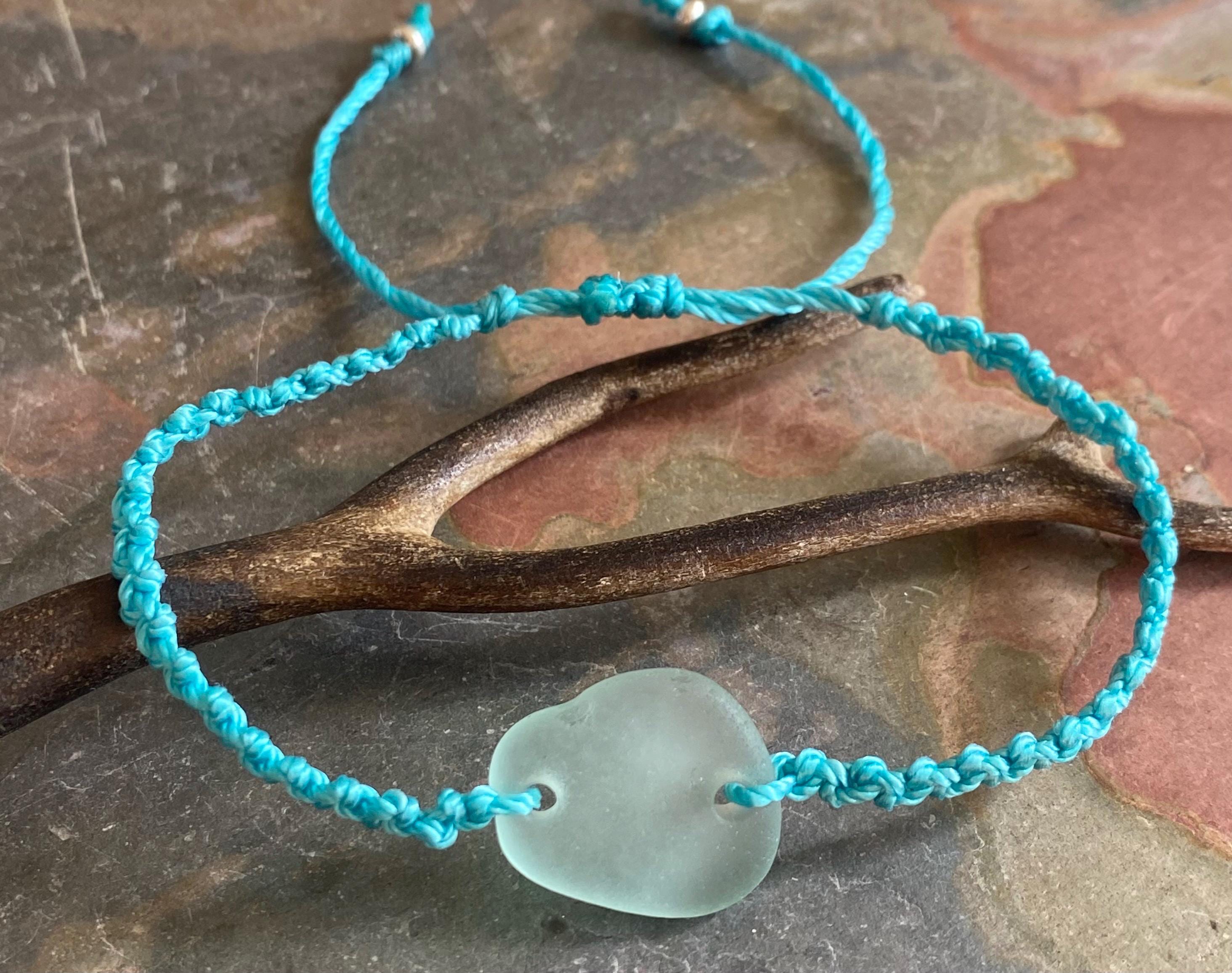 Handmade Macrame Sea Glass Bracelet, Adjustable Sea Glass Macrame Bracelets,Seafoam Bracelet, Nautical Sea Glass Bracelet,Surfer's Bracelet,