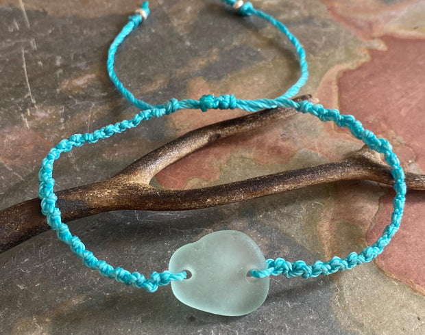 Handmade Macrame Sea Glass Bracelet, Adjustable Sea Glass Macrame Bracelets,Seafoam Bracelet, Nautical Sea Glass Bracelet,Surfer's Bracelet,