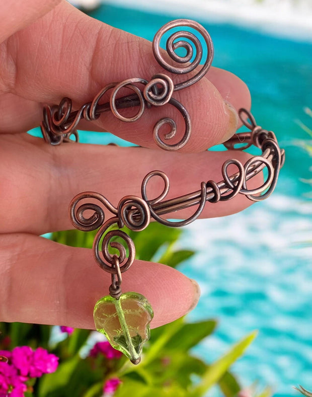 Wire Wrpped Antiqued Copper Bracelet ,Adjustable  Wire Wrapped bracelet,Copper Bangle/Cuff Filigree  bracelet Filigree Leaf  Vine Bracelet