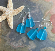 SeaGlass Earrings,Beach Glass Earrings in STERLING SILVER, Turquoise Blue Sea Glass Earrings,Beach Weddings, Beach Glass Jewelry,