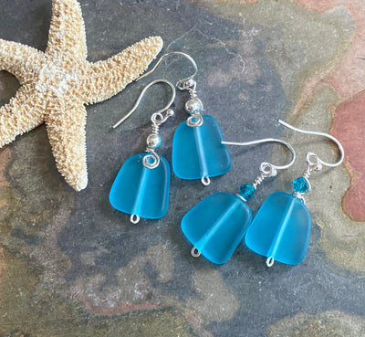SeaGlass Earrings,Beach Glass Earrings in STERLING SILVER, Turquoise Blue Sea Glass Earrings,Beach Weddings, Beach Glass Jewelry,