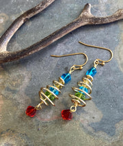 READY to  SHIP in 1 to 2  days, Christmas Tree Earrings, Wired Christmas Earrings, Swirled Christmas Tree dangling Earrings, Holiday jewelry