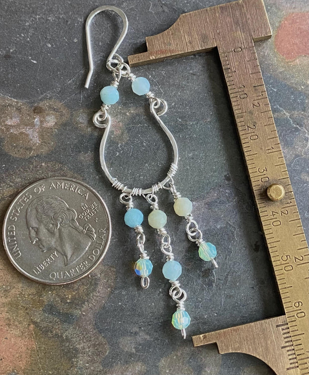 Chandelier Amazonite Earring for Wedding Formal Jewelry Boho Style Statement Piece Wire Wrapped Dangle Beach Set,