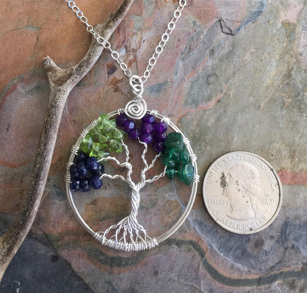 Custom Tree of Life Necklace,Custom Tree of Life sterling silver,Birthstone Tree of Life Necklace,