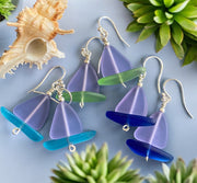 Sailboat Sea Glass Earrings, Periwinkle Sea Glass Earrings Sea Glass Earrings, Beach Wedding, Beach glass Dangle earrings, Sea Glass Jewelry
