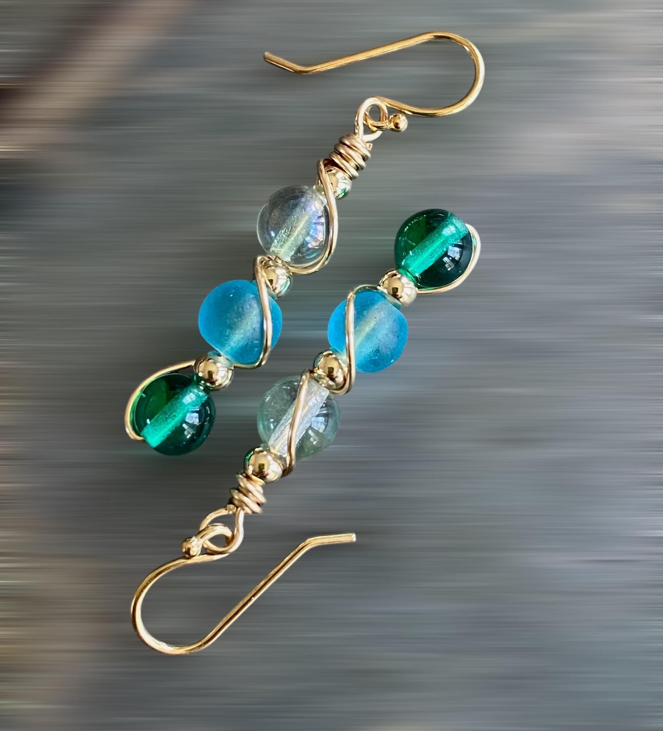 Wire wrapped Sea Glass Jewelry in Sterling Silver, Sea Glass Silver Earrings, Dangling Earrings ,Beach Weddings, Sea Glass  earrings
